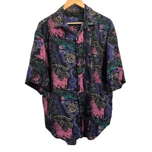 Vintage Santana 100% Silk Shirt Short Sleeve Abstract Print Size Men’s Large AOP